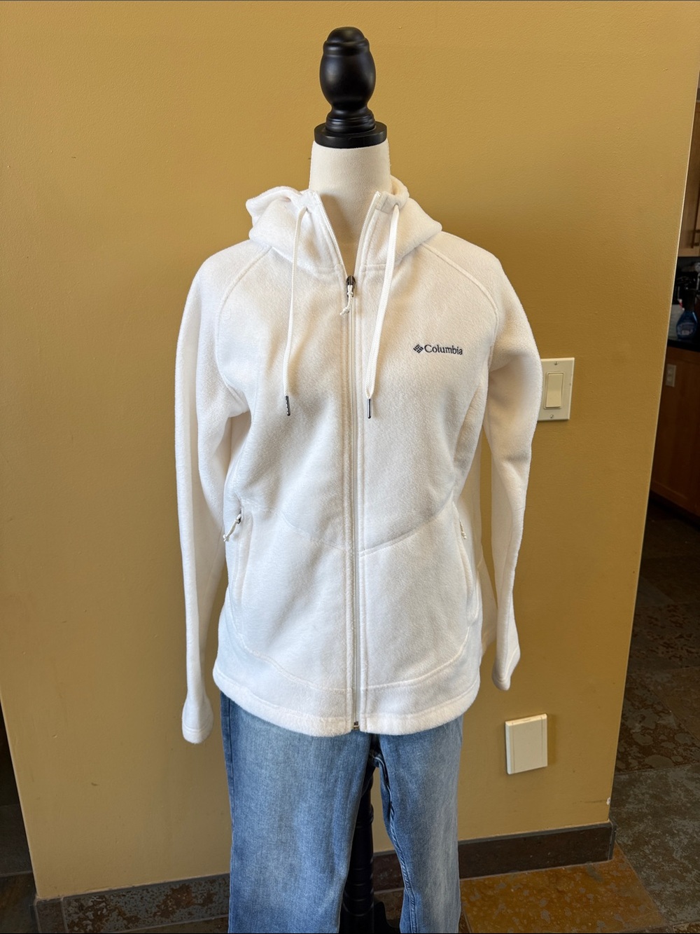 Columbia White Hooded Full-Zip Fleece Jacket